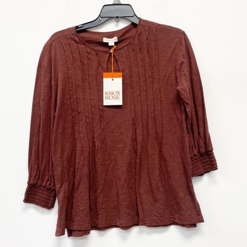 Knox Rose Women's‎ 3/4 Sleeve Blouse XS Cotton/Modal Brick Red Brown